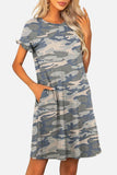 Flounce Sleeve Round Neck Dress with Pockets - Trendsi - Flyclothing LLC