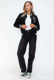 Love Me Now PU Leather Contrast Snap Down Bomber Jacket - Trendsi - Flyclothing LLC