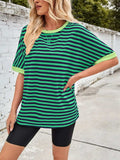 Lovelet Striped Round Neck Half Sleeve T-Shirt - Trendsi - Flyclothing LLC