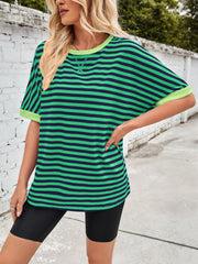 Lovelet Striped Round Neck Half Sleeve T-Shirt - Trendsi
