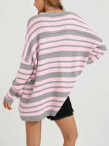 Striped Drop Shoulder Sweater - Trendsi - Flyclothing LLC