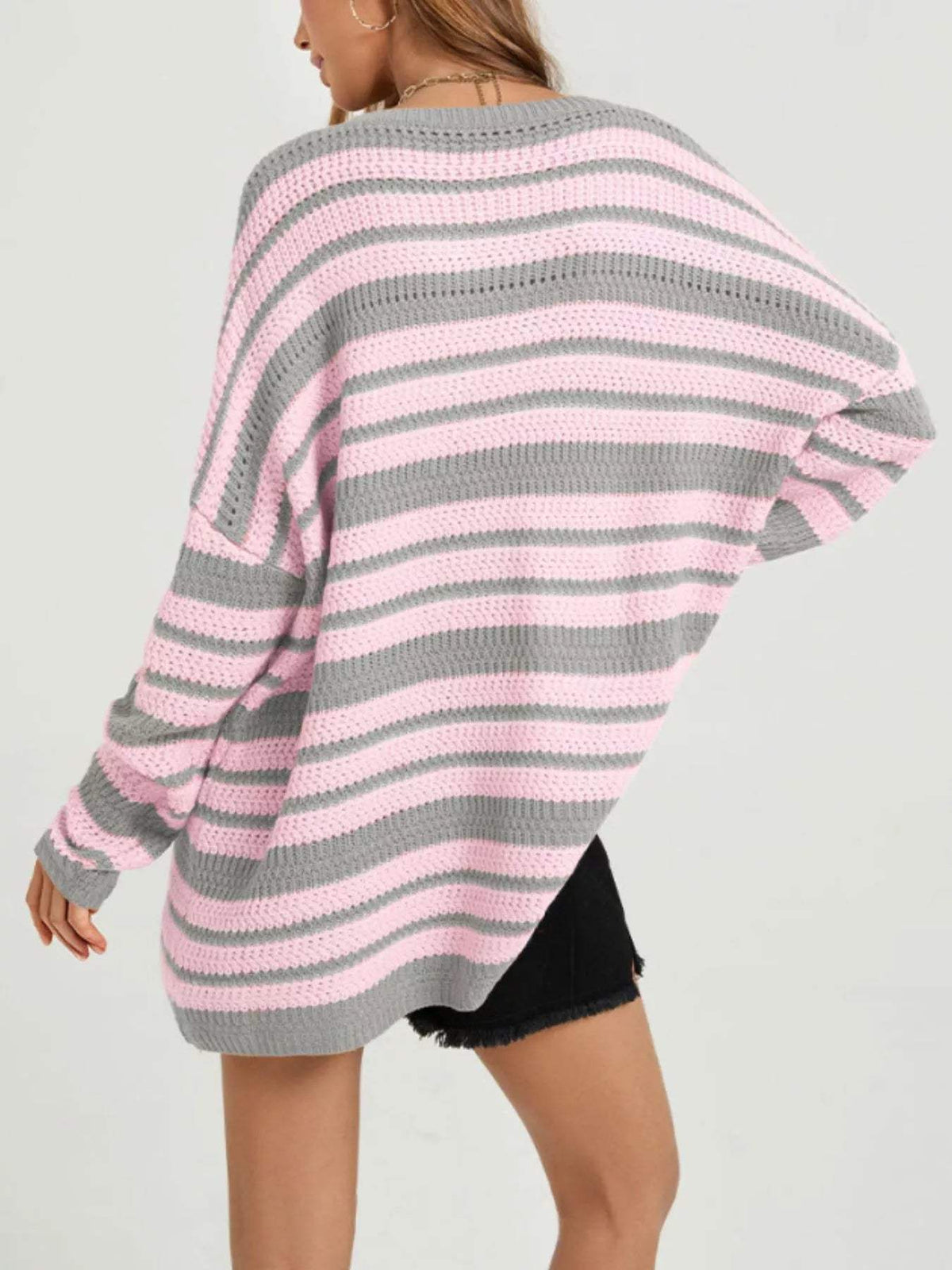 Striped Drop Shoulder Sweater - Trendsi - Flyclothing LLC