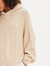 Texture Knit Long Sleeve Hooded Sweater - Trendsi - Flyclothing LLC