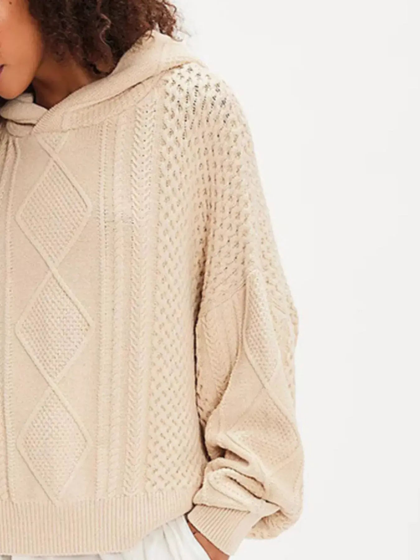 Texture Knit Long Sleeve Hooded Sweater - Trendsi - Flyclothing LLC