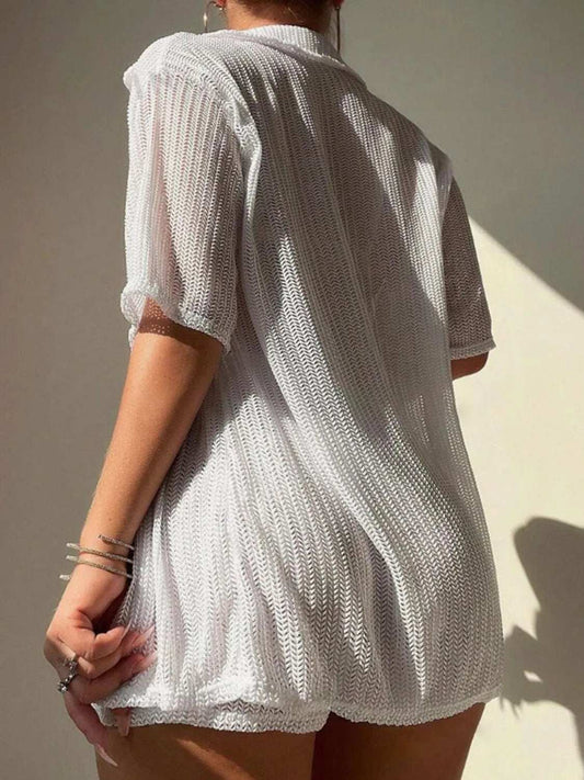 Open Front Half Sleeve Top and Shorts Cover Up Set - Trendsi - Flyclothing LLC