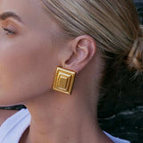 18K Gold-Plated Stainless Steel Square Shape Earrings - Trendsi - Flyclothing LLC