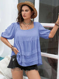 Plus Size Square Neck Half Sleeve Blouse - Trendsi - Flyclothing LLC