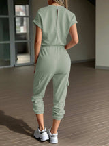 Round Neck Short Sleeve Top and Pants Set - Trendsi - Flyclothing LLC