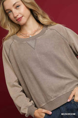 Umgee Mineral Wash French Terry Sweatshirt - Trendsi - Flyclothing LLC