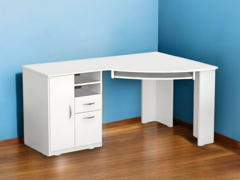 59" White Corner Computer Desk With Two Drawers - Homeroots - Flyclothing LLC