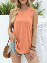 Round Neck Casual Tank Top - Trendsi - Flyclothing LLC