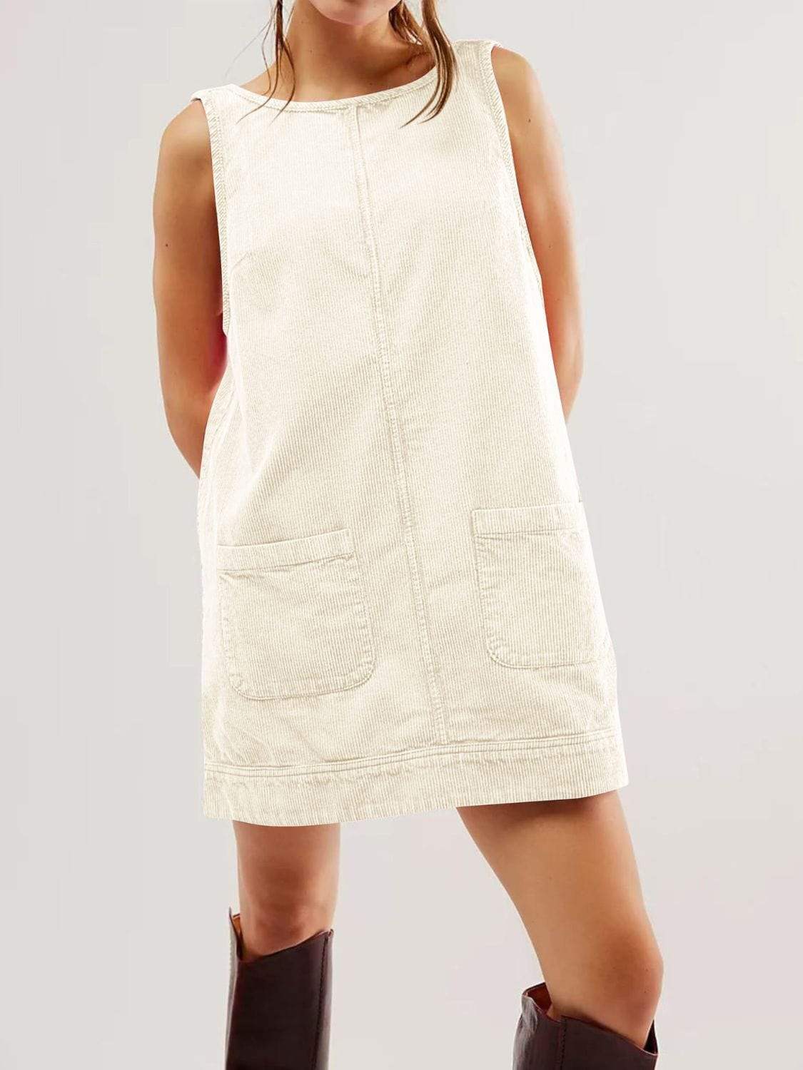 Mandy Round Neck Wide Strap Mini Dress with Pockets - Trendsi - Flyclothing LLC