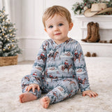 Cowboy Christmas Bamboo Zipper Romper - Convertible Cuffs - Tesa Babe - Flyclothing LLC