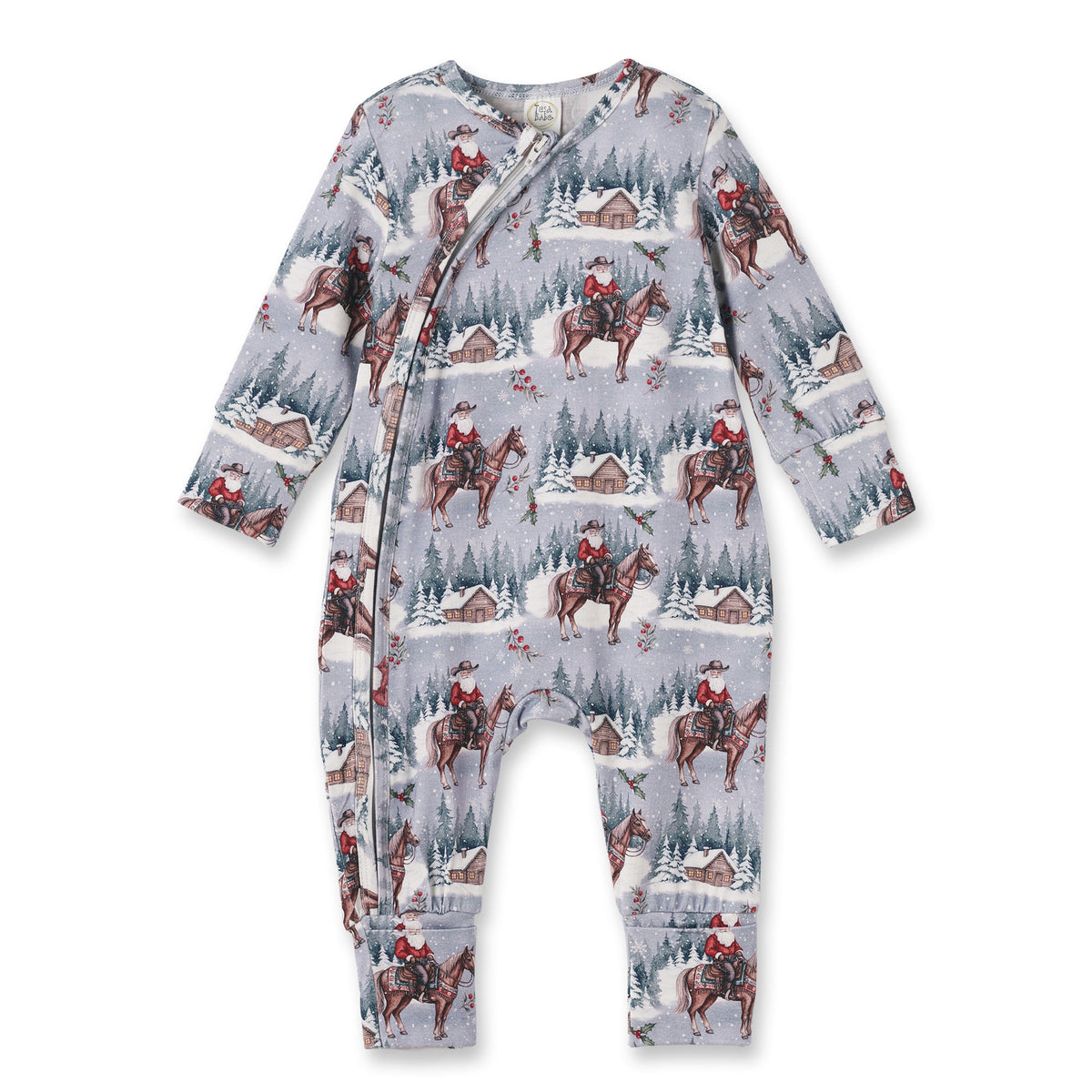 Cowboy Christmas Bamboo Zipper Romper - Convertible Cuffs - Tesa Babe - Flyclothing LLC
