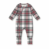Plaid Baby Christmas Zipper Romper With Convertible Cuffs - Tesa Babe - Flyclothing LLC