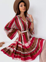 Buttoned Striped Long Sleeve Mini Dress - Trendsi - Flyclothing LLC