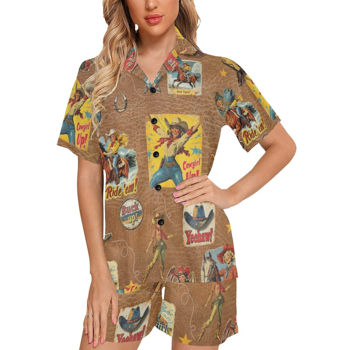 Baha Ranch Vintage Cowgirl Collage Pajama Set - Baha Ranch Western Wear - Flyclothing LLC