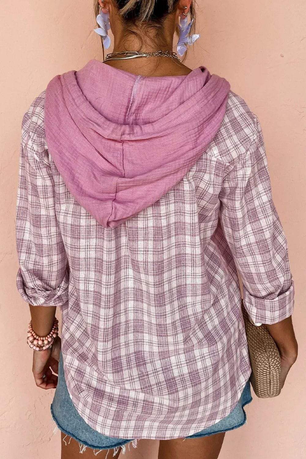 Drawstring Button Up Hooded Jacket - Trendsi - Flyclothing LLC