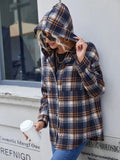 Plaid Button Up Long Sleeve Hooded Jacket - Trendsi