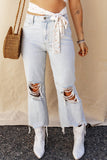 Distressed Raw Hem Jeans with Pockets - Trendsi