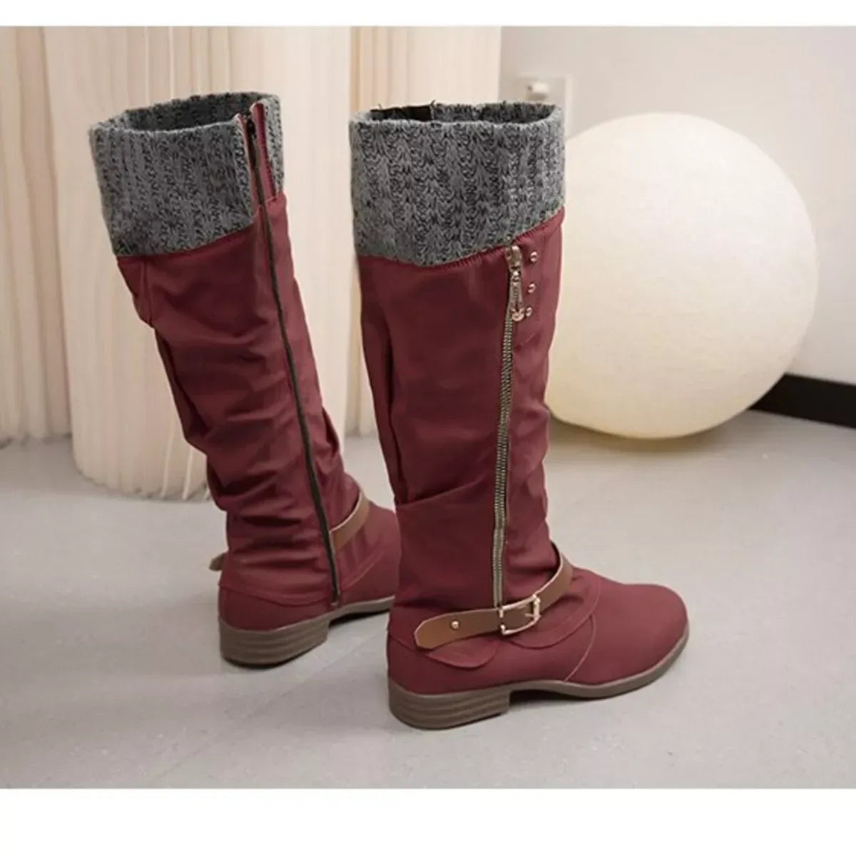 Knee High Slouch Boots with Knit Cuff - Trendsi - Flyclothing LLC