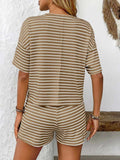 Striped Round Neck Short Sleeve Top and Shorts Set - Trendsi - Flyclothing LLC