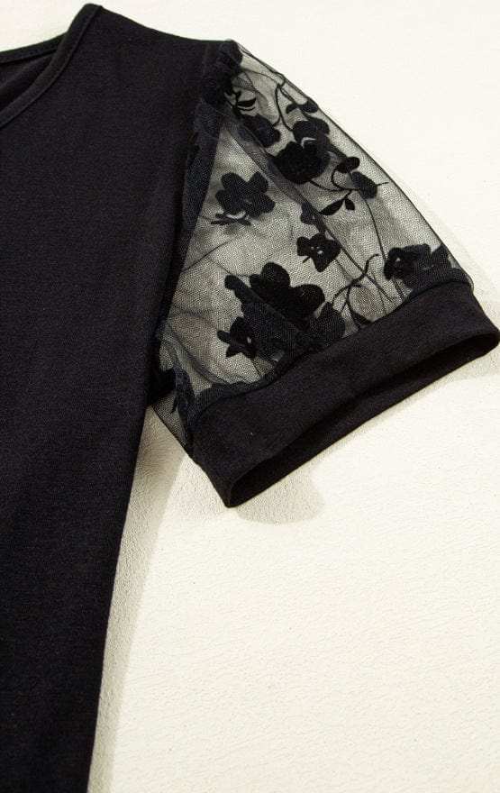 Flora Lace Patchwork Crew Neck Top - Trendsi - Flyclothing LLC