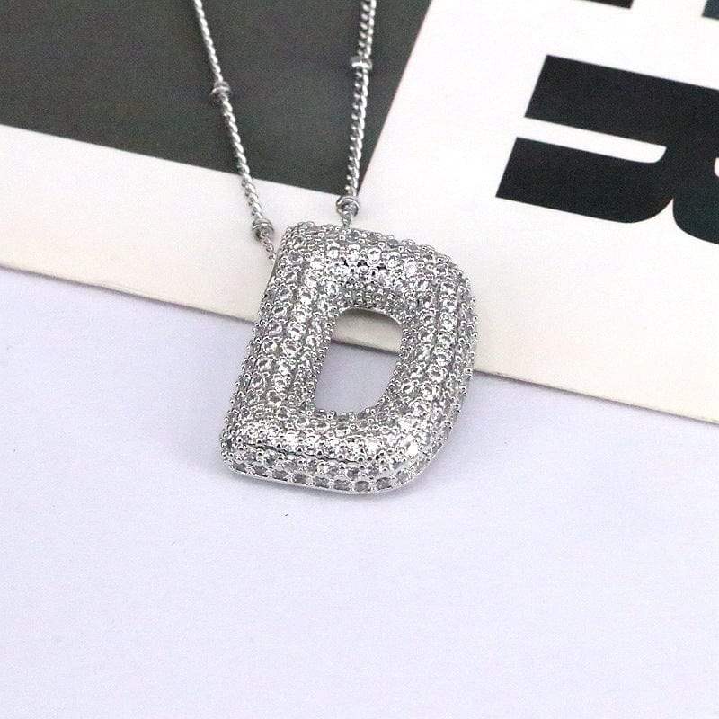 Copper Inlaid Zircon Letter Pendant Necklace - Trendsi - Flyclothing LLC