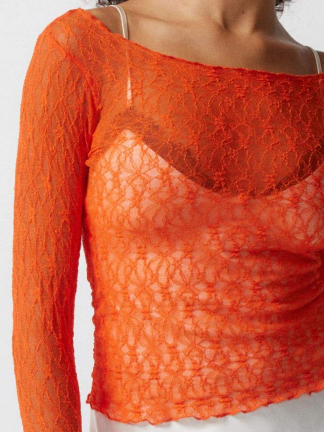Lace Boat Neck Long Sleeve Blouse - Trendsi - Flyclothing LLC