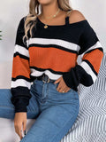 Color Block Asymmetrical Neck Long Sleeve Sweater - Trendsi - Flyclothing LLC