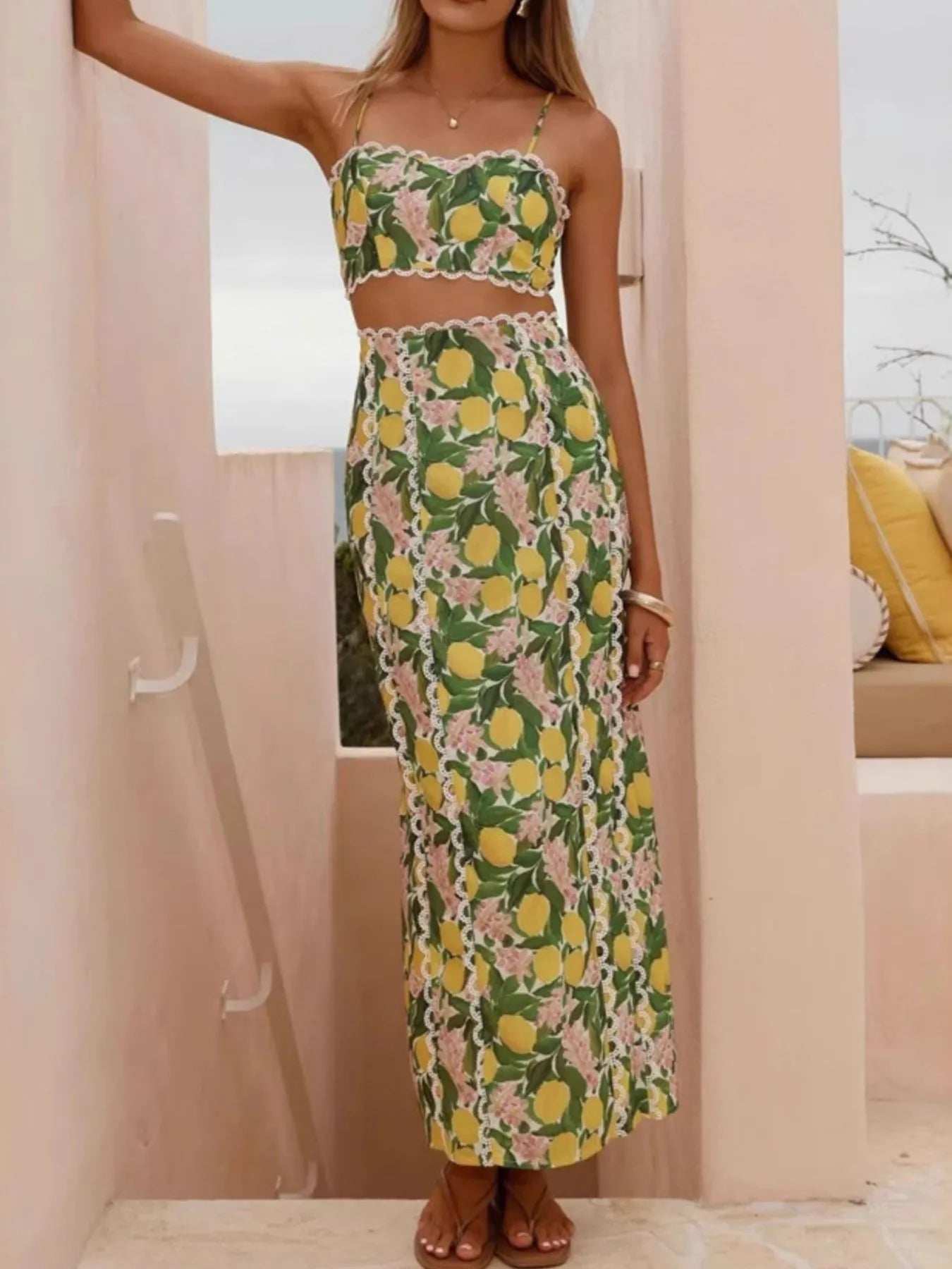 Printed Cami and Maxi Skirt Set - Trendsi - Flyclothing LLC