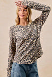 BiBi Leopard Print Washed Waffle Thermal Top with Thumb - Trendsi - Flyclothing LLC