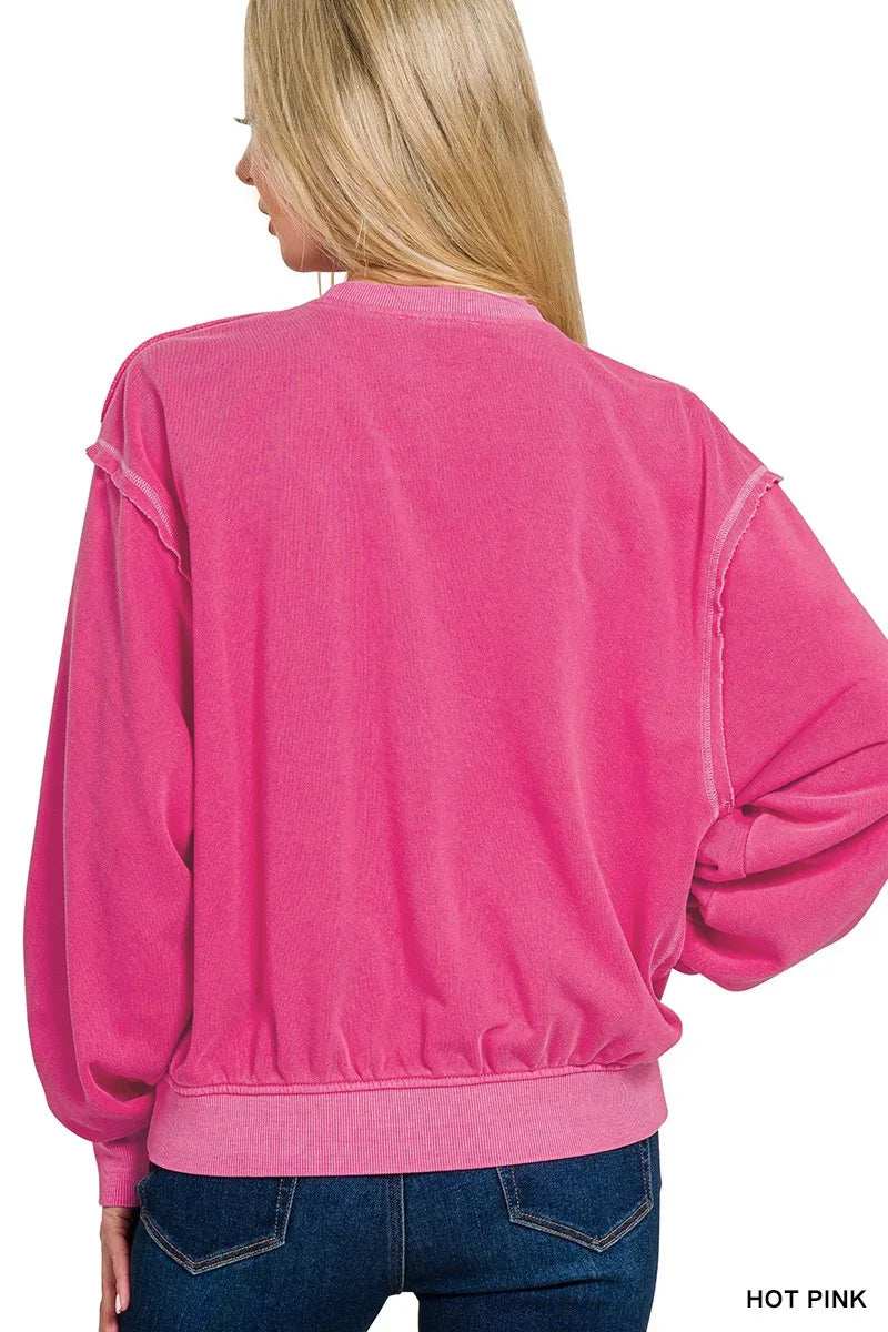 Zenana Soft Fleece Pigment Dye Round Neck Pullover - Trendsi - Flyclothing LLC