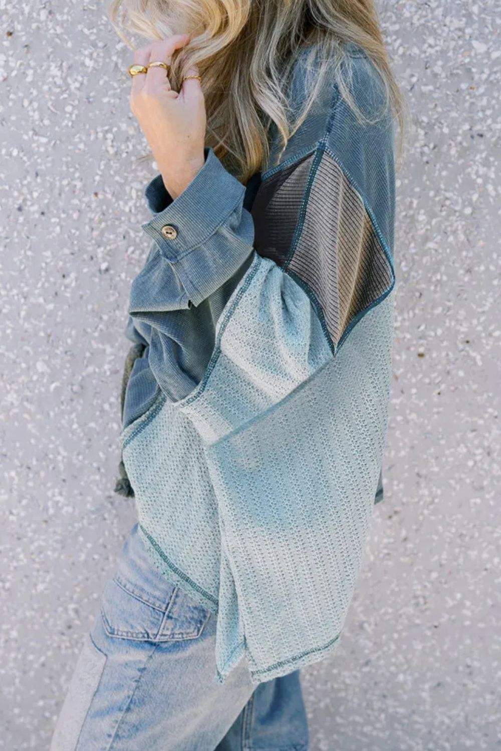 Patchwork Color Block Round Neck Long Sleeve Top - Trendsi - Flyclothing LLC