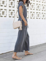 V-Neck Short Sleeve Jumpsuit - Trendsi - Flyclothing LLC