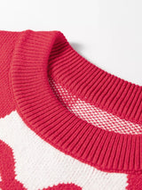 Bow Print 2-Tone Rhombus Knit Loose Sweater - Trendsi - Flyclothing LLC