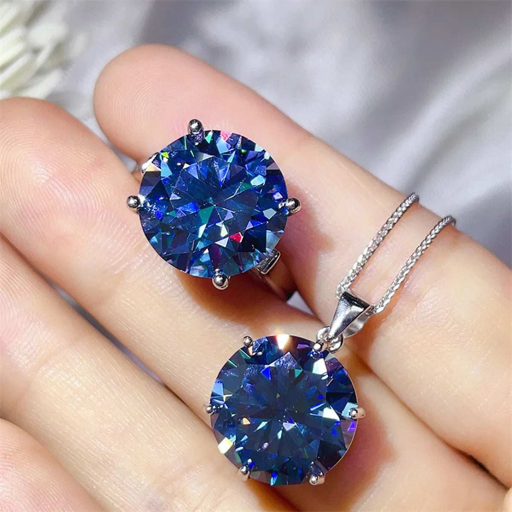 10 Carat Moissanite 925 Sterling Silver Ring and Necklace Set - Trendsi - Flyclothing LLC