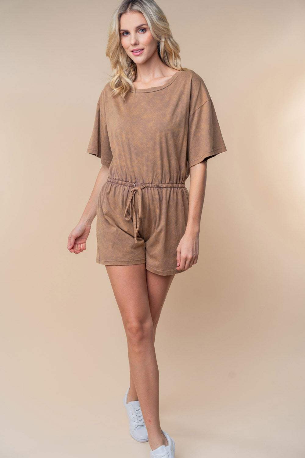 White Birch Full Size Short Sleeve Drawstring Romper - Trendsi - Flyclothing LLC