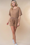 White Birch Full Size Short Sleeve Drawstring Romper - Trendsi - Flyclothing LLC