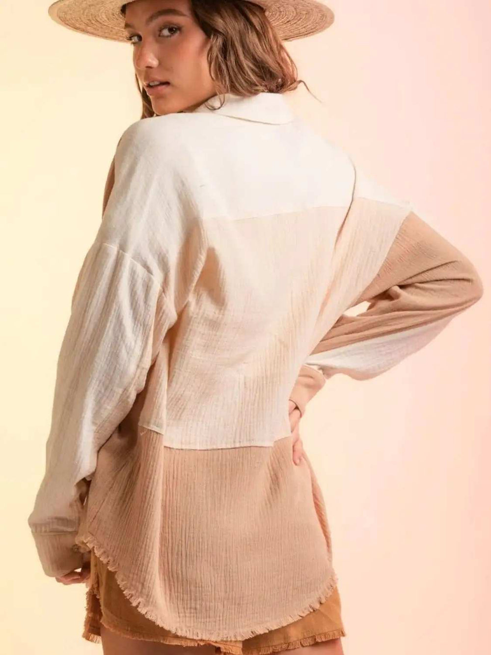 Contrast Button Up Long Sleeve Shirt - Trendsi - Flyclothing LLC