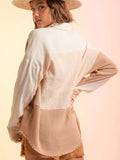 Contrast Button Up Long Sleeve Shirt - Trendsi