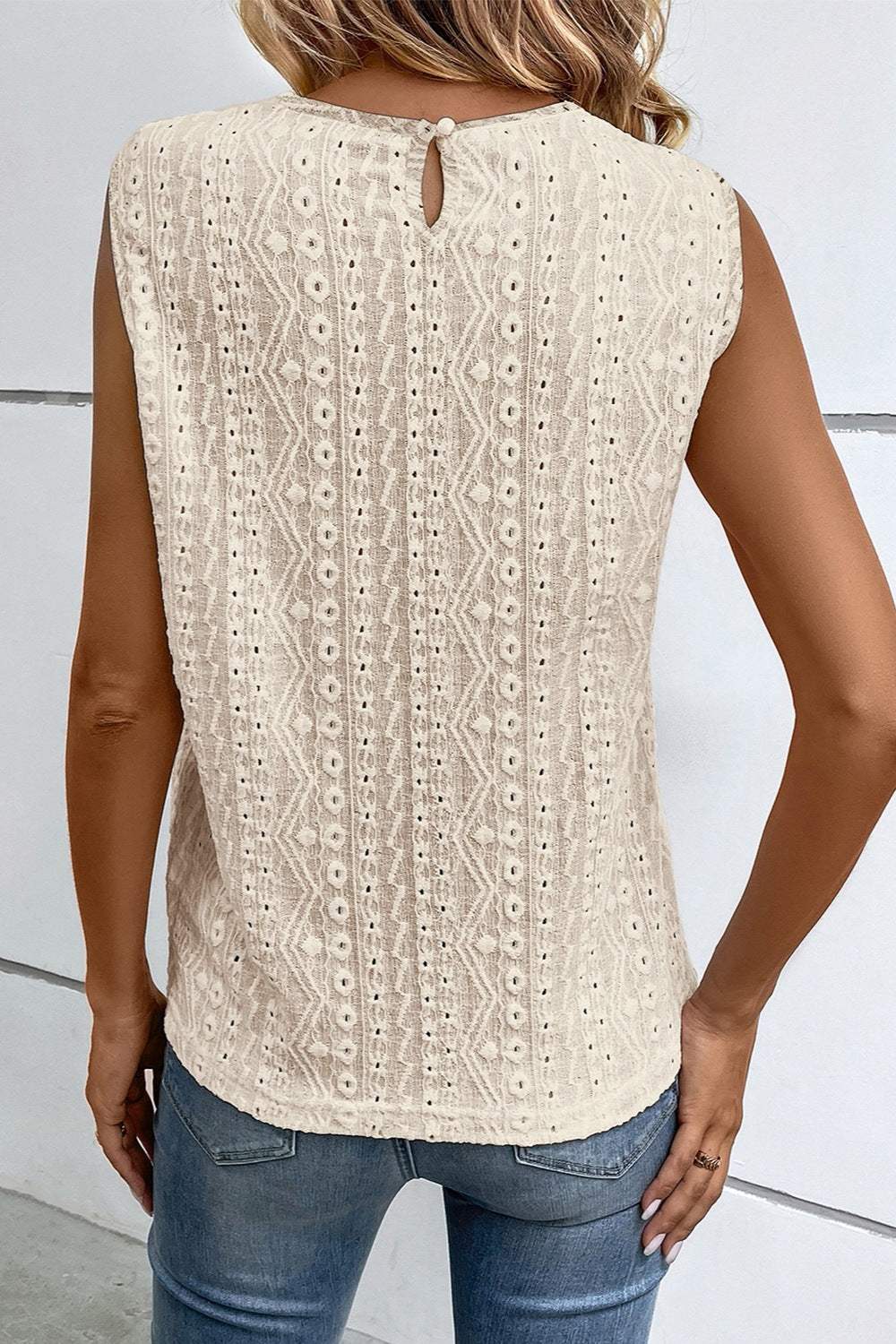 Lace Detail Eyelet Tank - Trendsi - Flyclothing LLC