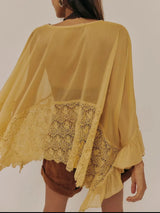 Lace V-Neck Ruffle Long Sleeve Cover-Up - Trendsi - Flyclothing LLC