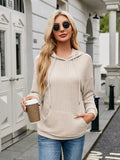 Ribbed Drawstring Long Sleeve Hoodie - Trendsi