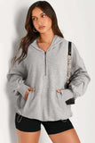 Pocketed Half Zip Long Sleeve Hoodie - Trendsi - Flyclothing LLC