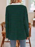 Striped Johnny Collar Long Sleeve T-Shirt - Trendsi - Flyclothing LLC