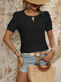 Eyelet Round Neck Short Sleeve Top - Trendsi - Flyclothing LLC