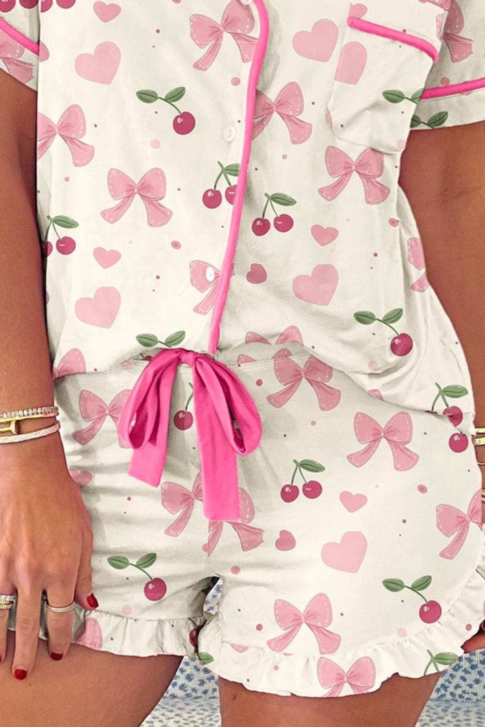 Printed Button Up Short Sleeve Top and Shorts Lounge Set - Trendsi - Flyclothing LLC