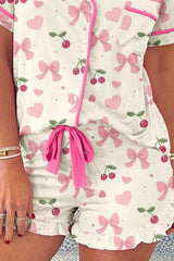 Printed Button Up Short Sleeve Top and Shorts Lounge Set - Trendsi - Flyclothing LLC