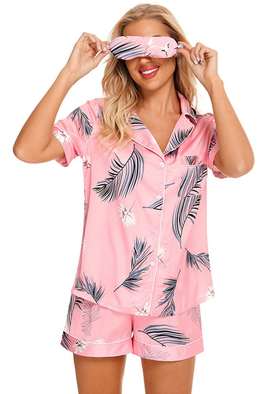 Printed Button Up Short Sleeve Top and Shorts Lounge Set - Trendsi - Flyclothing LLC